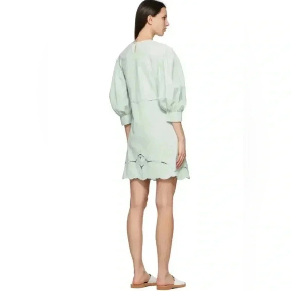 NWT See By Chloé Embroidered Puff Sleeve Mini Dress Autumnal Mint Blue Size 10 - Picture 2 of 13